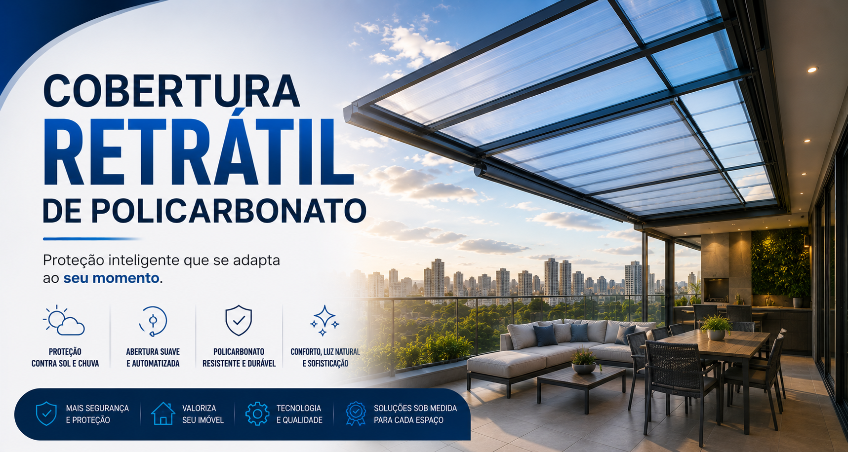 Cobertura retrátil de policarbonato