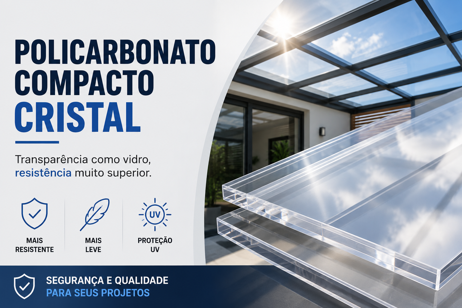 Policarbonato Compacto Cristal para Coberturas | Transparência e Resistência